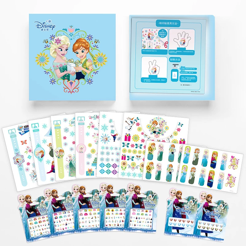 15X Kids Girls Elsa Princess Tattoos Earring Nails Stickers Gift Set Box Party